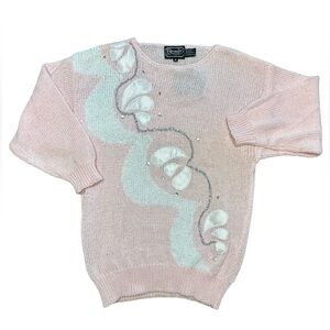 Vintage 80’s Rochelle deadstock pastel pink embellished Barbiecore sweater NWT M